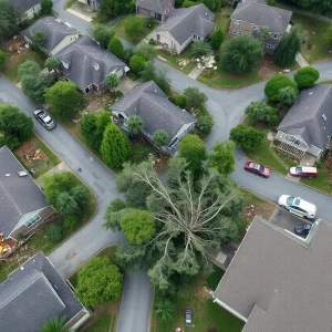 Aerial view of storm damage in the Central Savannah River Area