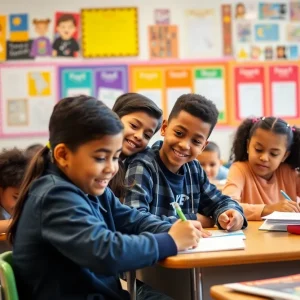 Students collaborating in a classroom setting