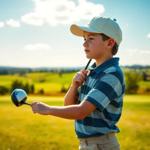 Young golfer preparing for a swing on the golf course