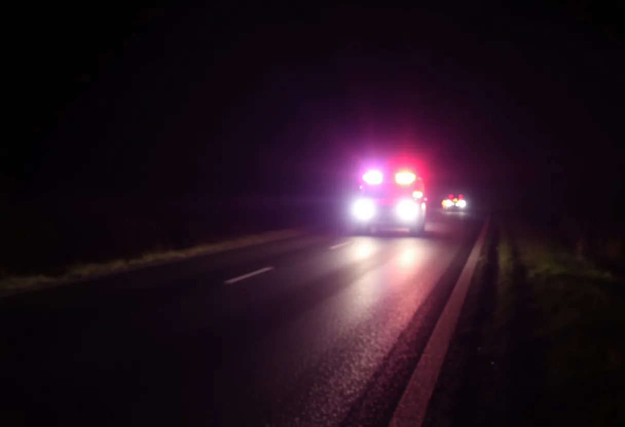 Emergency lights at a nighttime accident scene