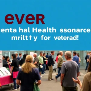 A community event showcasing mental health resources for veterans, with booths and activities.