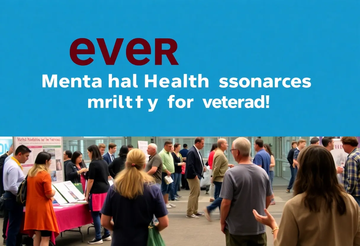 A community event showcasing mental health resources for veterans, with booths and activities.