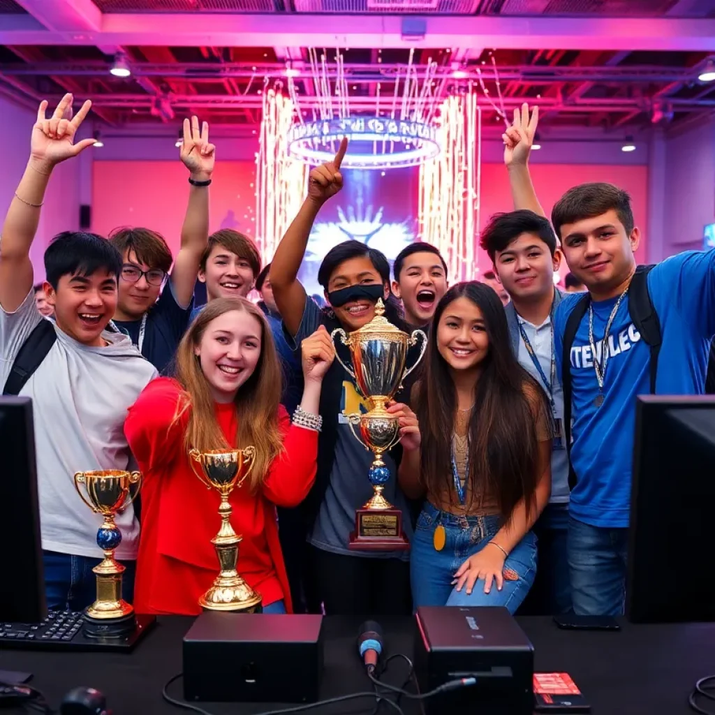 High school esports team celebrating their national runner-up victory