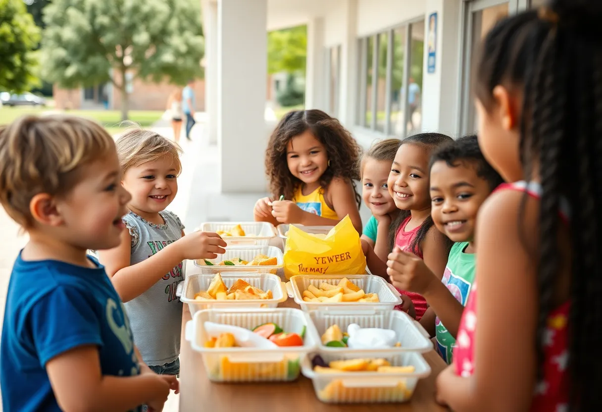 Children enjoying free meals at YMCA's summer food program