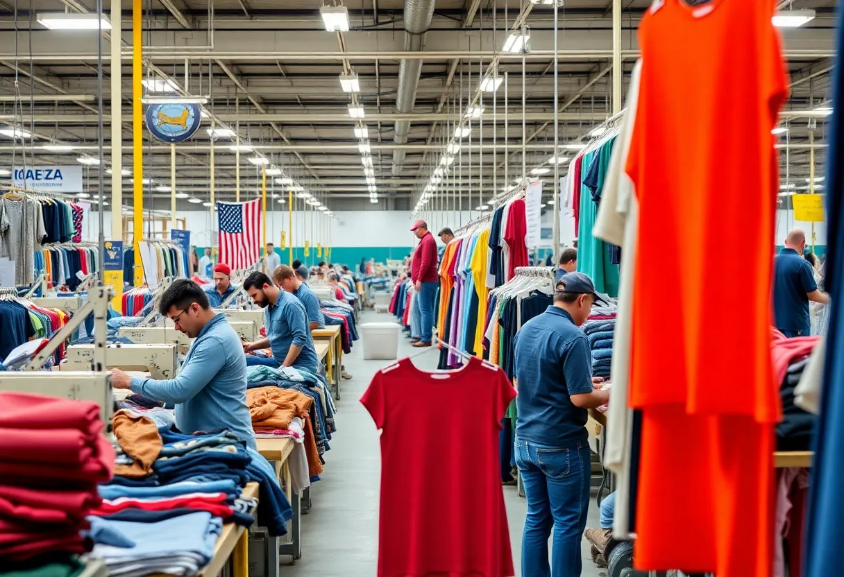 Workers in an American manufacturing facility creating apparel