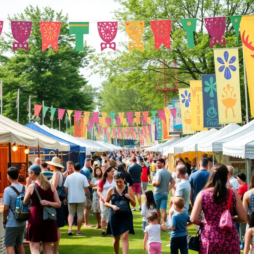 Scene from the Arts in the Heart of Augusta Festival with food and art activities.