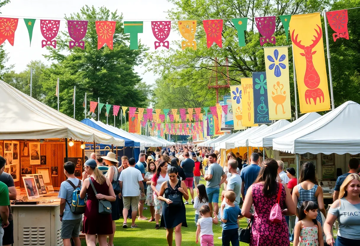 Scene from the Arts in the Heart of Augusta Festival with food and art activities.