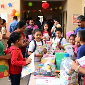 Families participating in the Augusta Community Hub back-to-school celebration