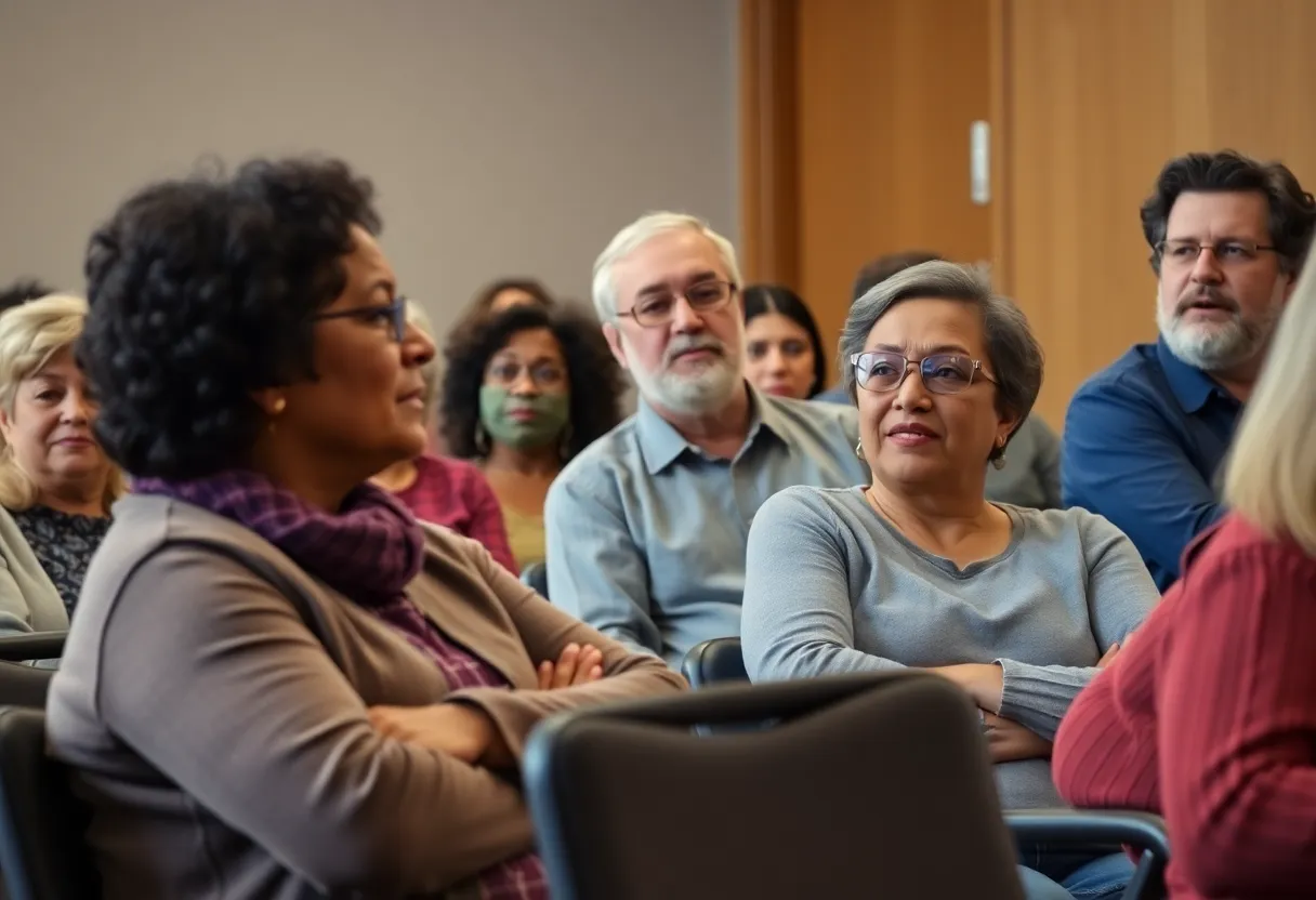 Residents discussing governance at a community meeting in Augusta