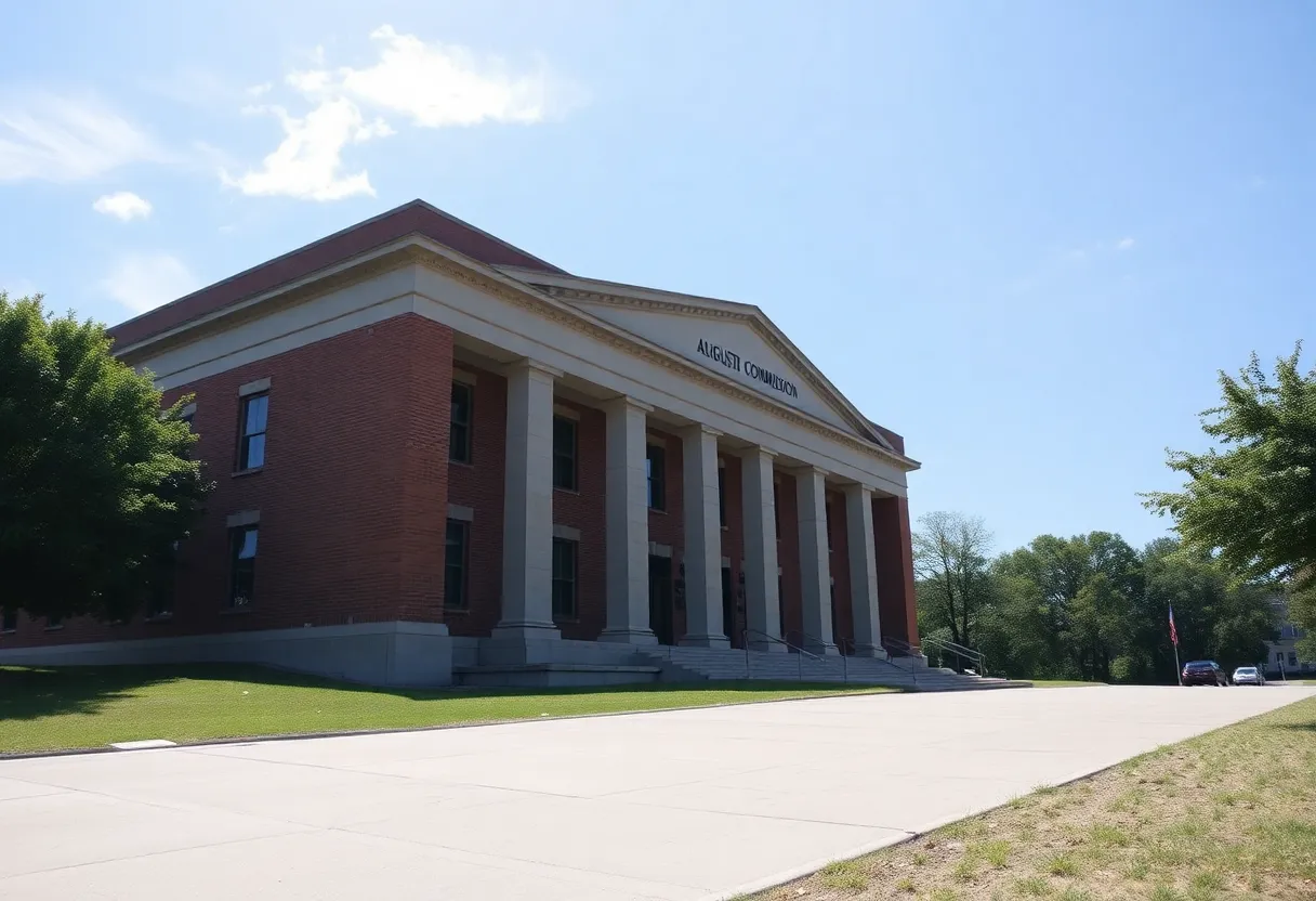 Exterior view of the Augusta Commission building surrounded by greenery
