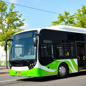 Electric bus parked at a transit station in Augusta