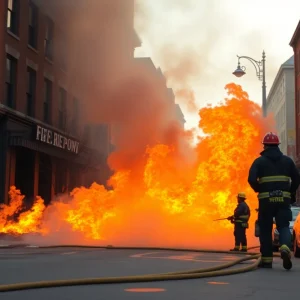Emergency responders at a fire scene in Augusta
