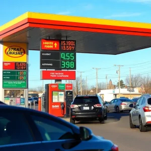 Gas station in Augusta showing current gas prices
