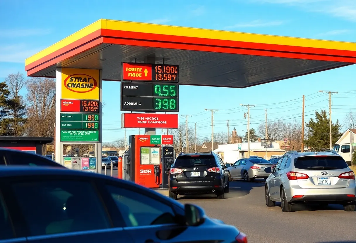 Gas station in Augusta showing current gas prices
