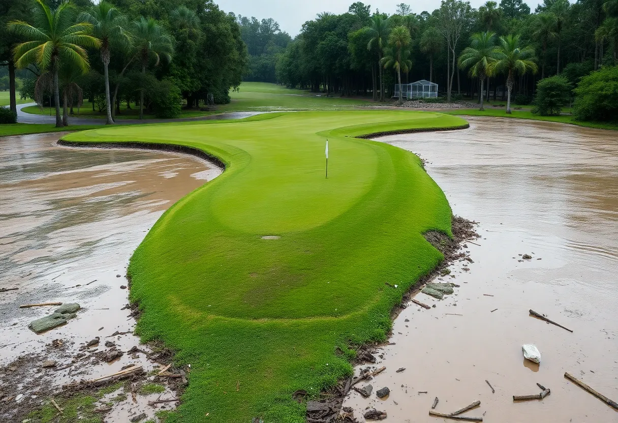 Flooded Augusta National Golf Course after Hurricane Helene