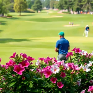 Practice session at Augusta National Golf Club with lush greenery