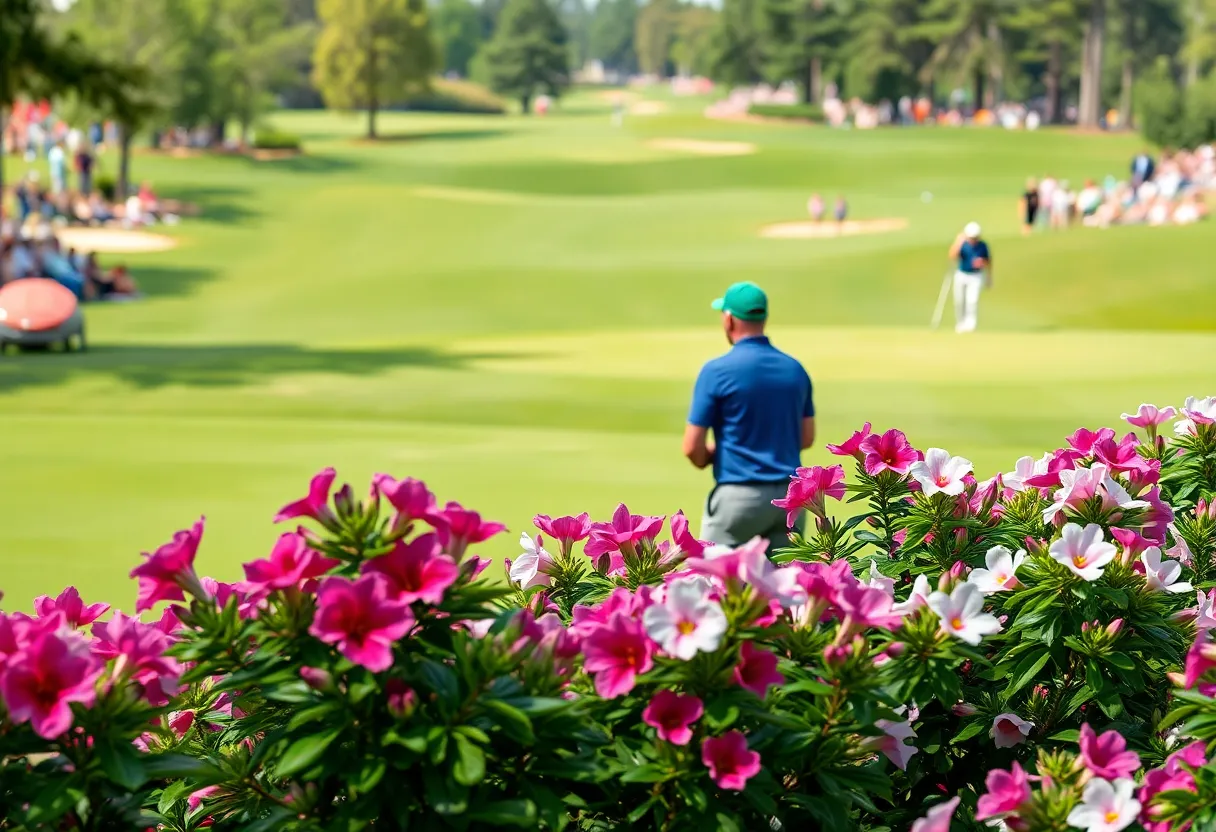 Practice session at Augusta National Golf Club with lush greenery