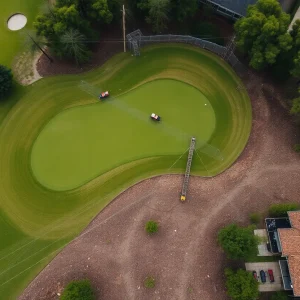 Flooded areas and debris at Augusta National Golf Club after Hurricane Helene