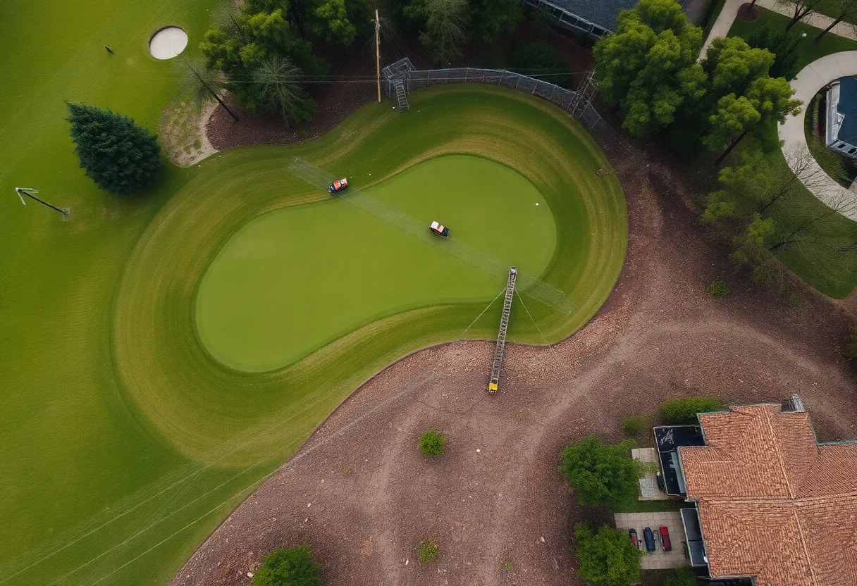 Flooded areas and debris at Augusta National Golf Club after Hurricane Helene