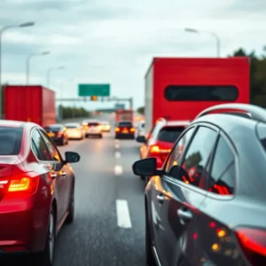 Highway scene representing a road rage incident