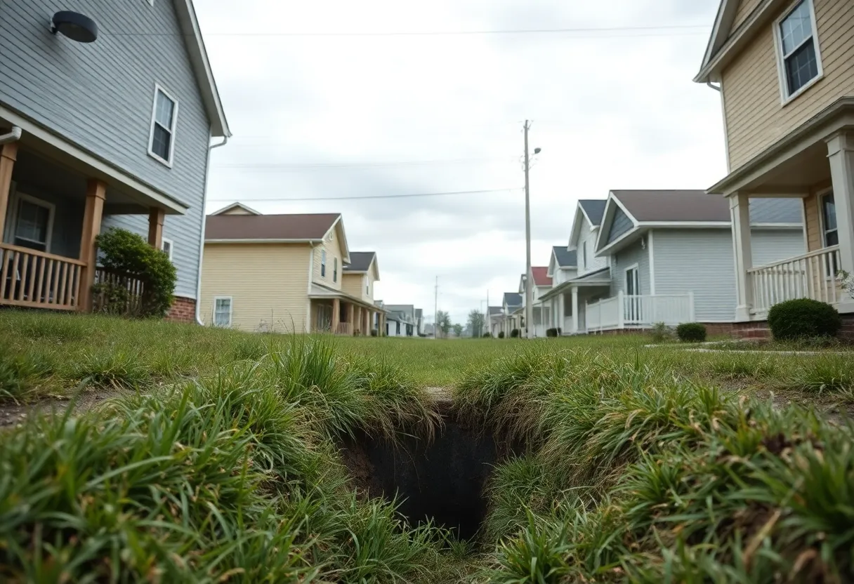 Overgrown sewer easement behind residential homes in Augusta
