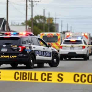 Police vehicles and crime scene tape at a shooting incident in Augusta