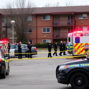 Police vehicles at an apartment complex scene in Augusta during a standoff.