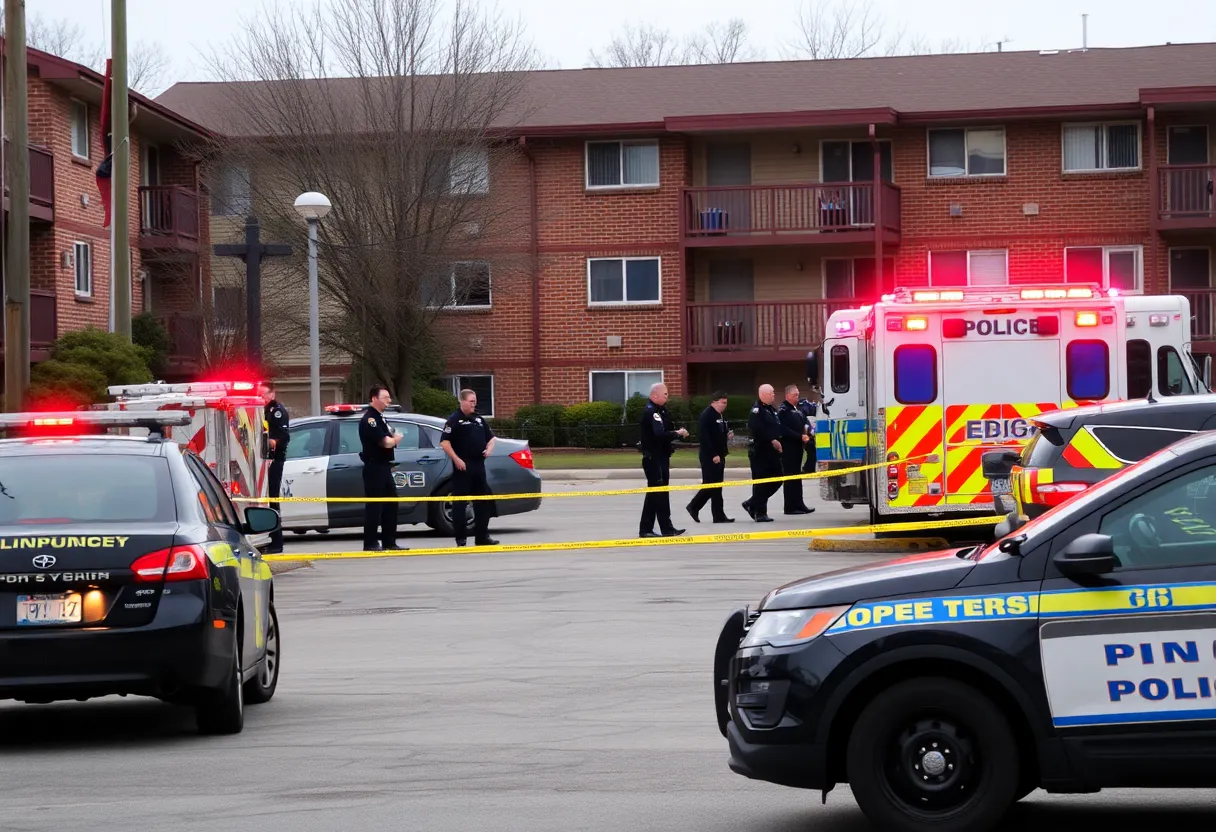 Police vehicles at an apartment complex scene in Augusta during a standoff.