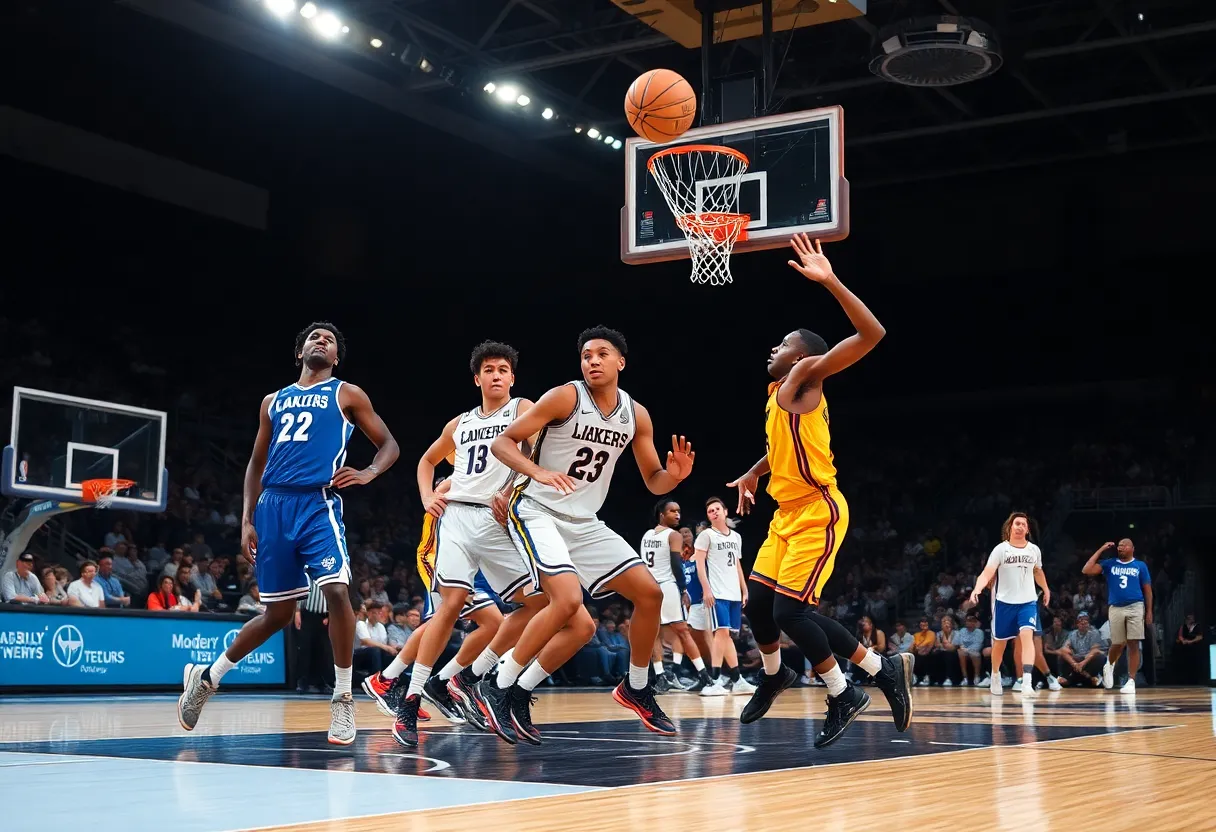 Augusta University basketball players in action on the court.