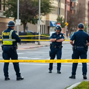 Police officers investigating a crime scene in Augusta