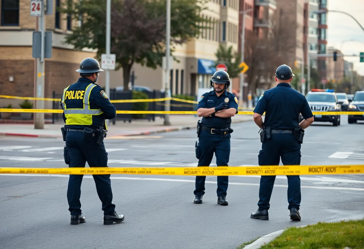 Police officers investigating a crime scene in Augusta