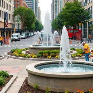 Construction workers on Broad Street in Augusta