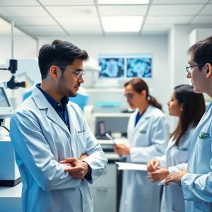 Scientists conducting research in a state-of-the-art laboratory