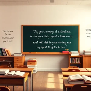 A classroom adorned with flowers and inspirational quotes, representing the legacy of a beloved educator.