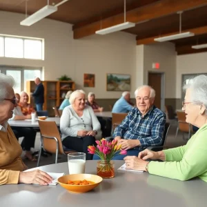 Seniors participating in a community activity at a support center