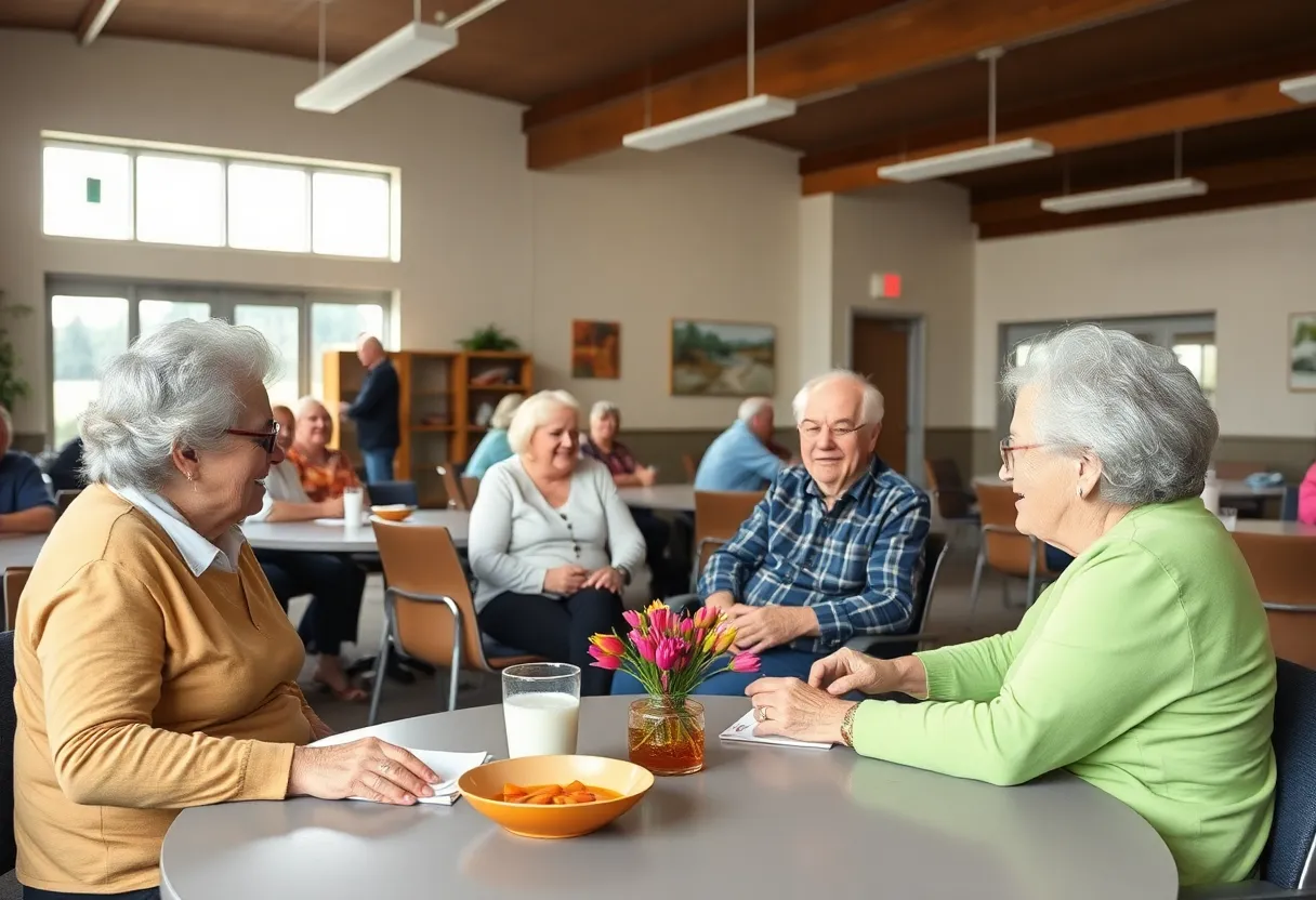 Seniors participating in a community activity at a support center