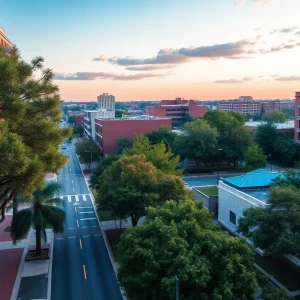 View of Downtown Augusta showcasing the effects of tree removal on Broad Street.