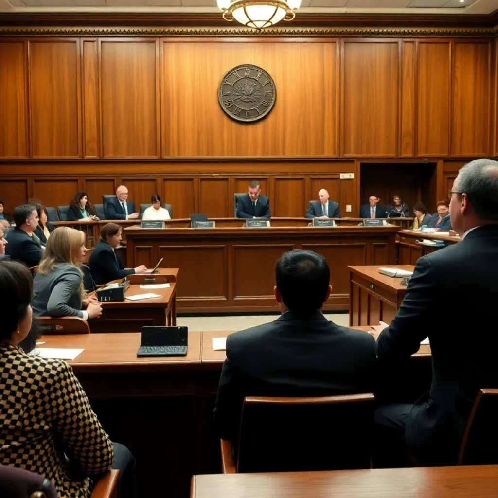 Courtroom scene from a felony murder trial