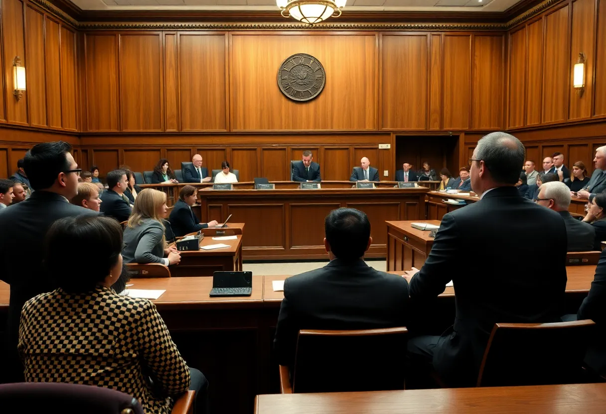 Courtroom scene from a felony murder trial
