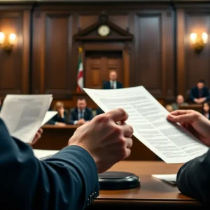 Courtroom scene depicting financial fraud investigation