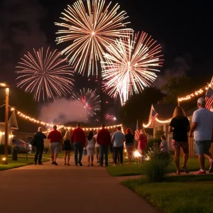 Families celebrating Fourth of July with fireworks in Augusta