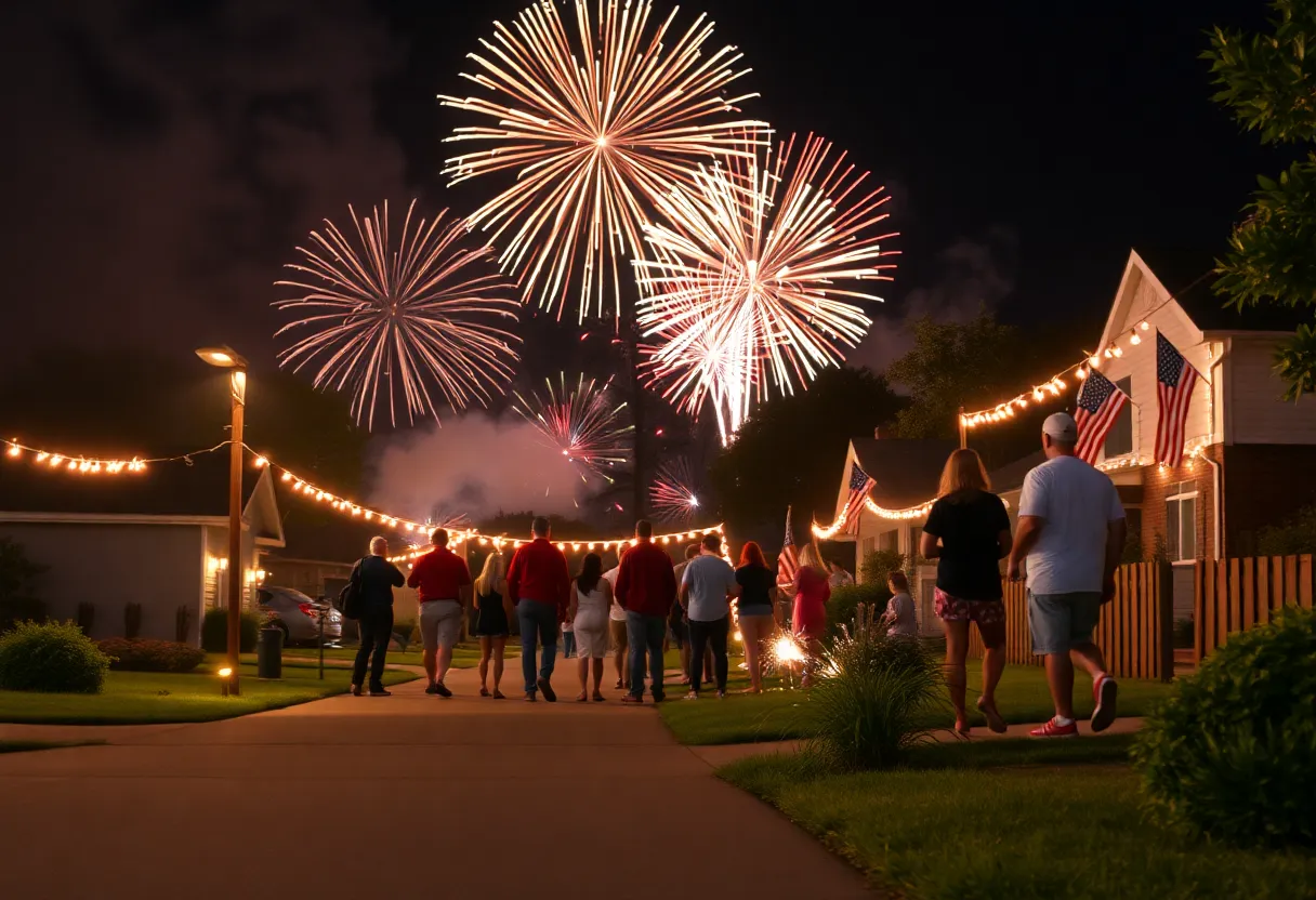 Families celebrating Fourth of July with fireworks in Augusta