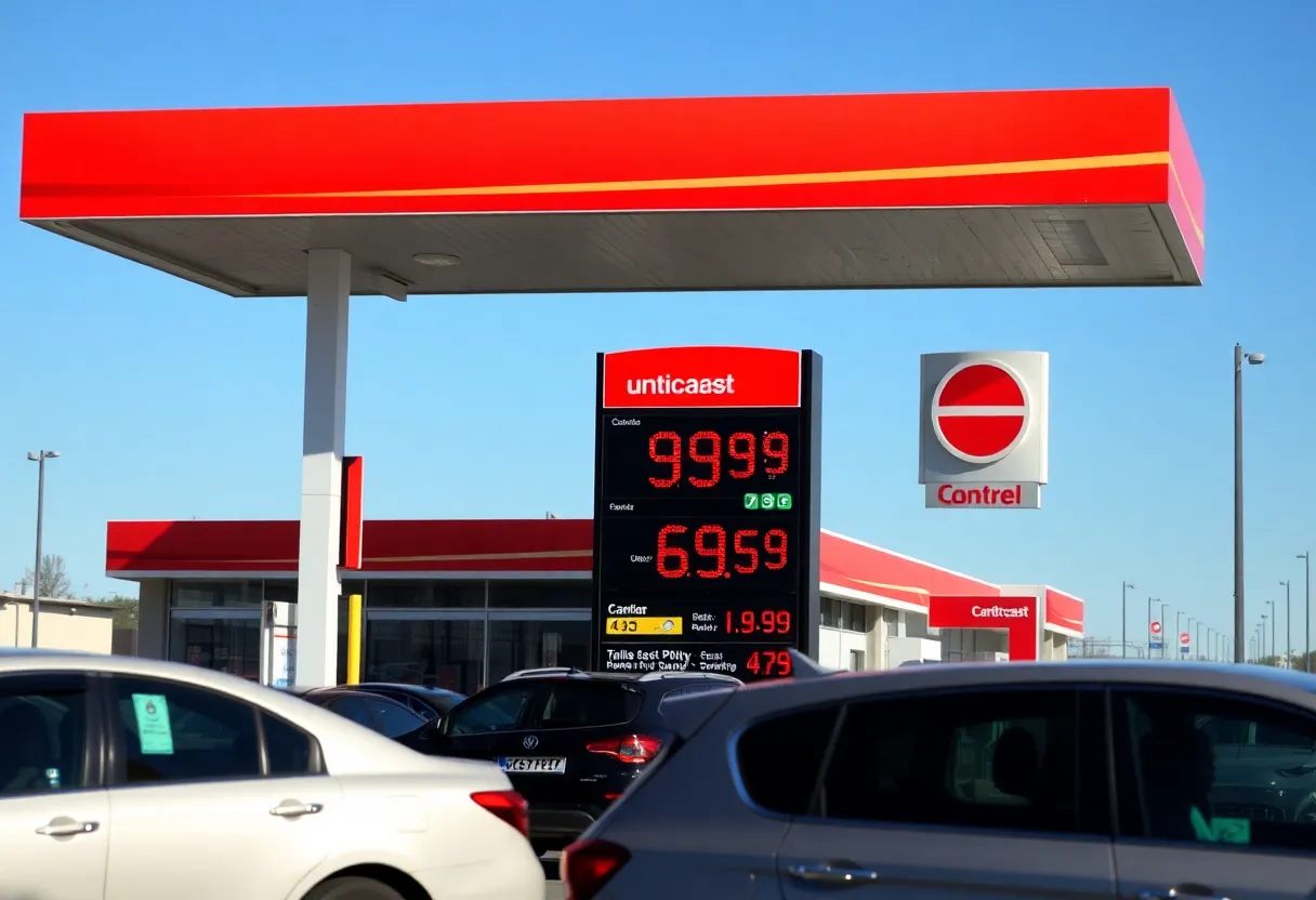 Gas station displaying current gas prices.