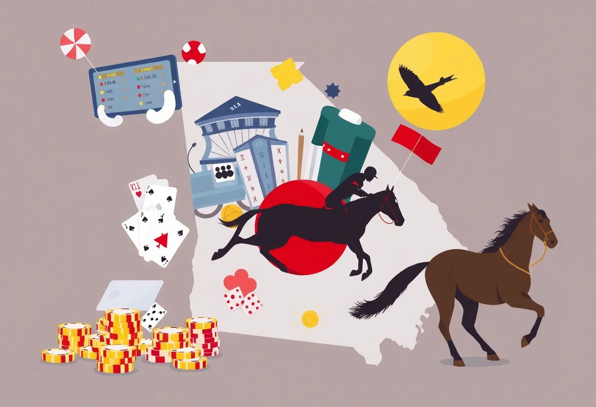 Illustration depicting the debate on gaming legalization in Georgia.
