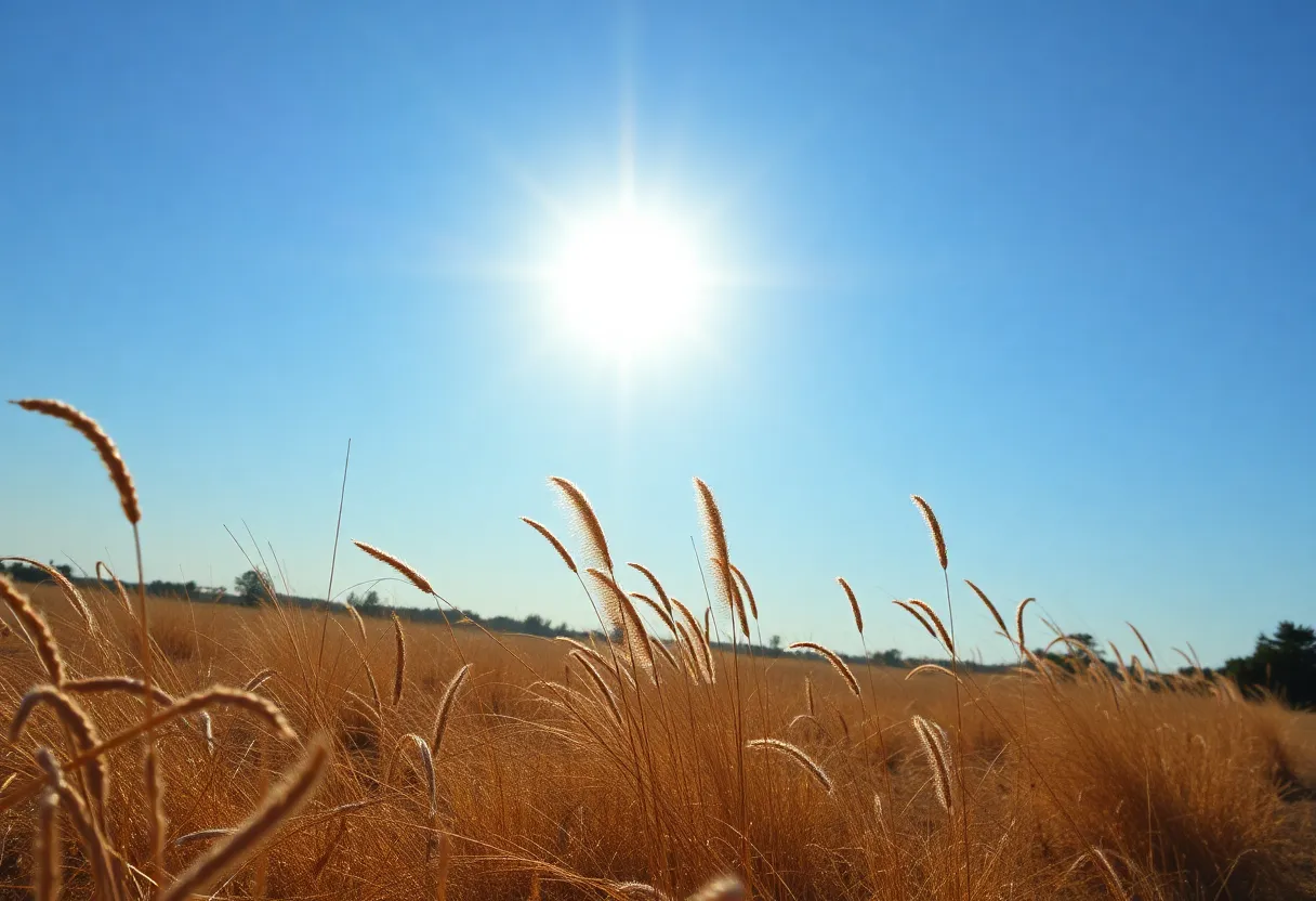 Hot summer day in Georgia with clear skies and dry landscape