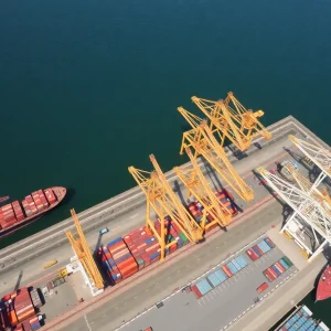 View of container ships and cranes at Georgia Ports Authority