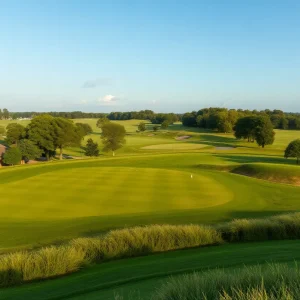 Scenic view of a lush green golf course