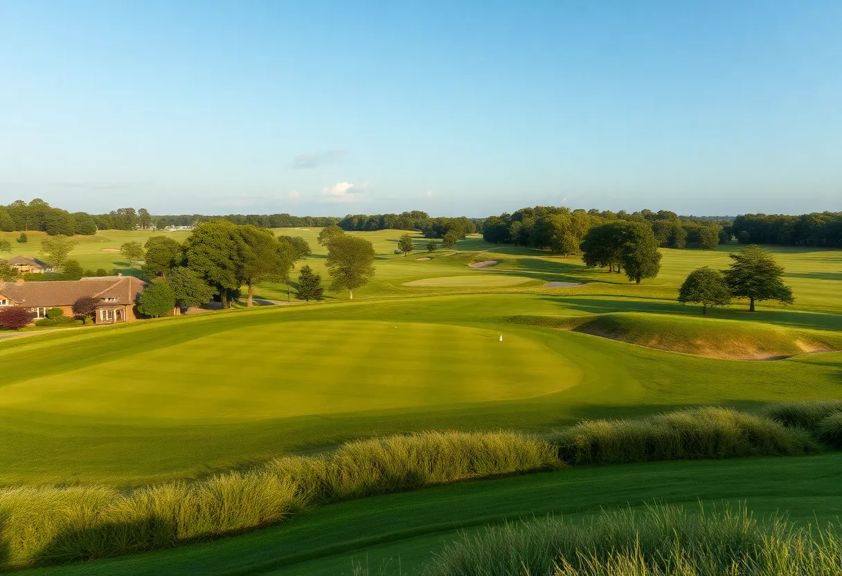 Scenic view of a lush green golf course