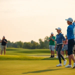 A young golfer celebrating after winning a championship at Trinity Forest Golf Club.