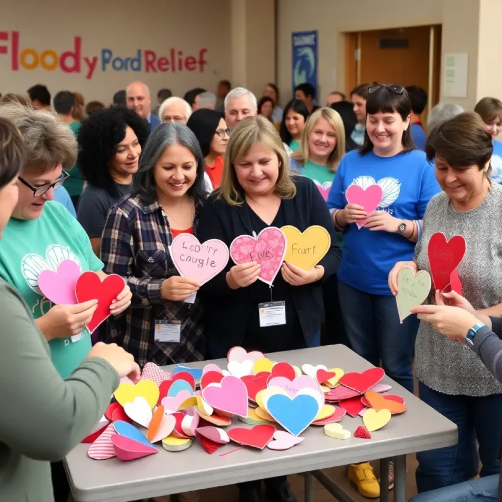 Volunteers at Augusta Training Shop making handmade hearts